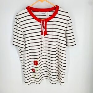 Alfred Dunner Women Striped Shirt Size XL Short Sleeve Vintage